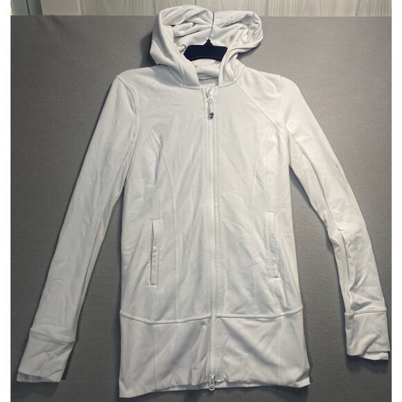 Lululemon Athletica Womens Stride II Hooded Jacket White Ribbed Trim Size 6 - Picture 1 of 8